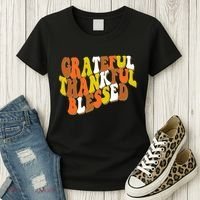 Grateful Thankful Blessed Retro Thanksgiving Women's T-Shirt thumb 3