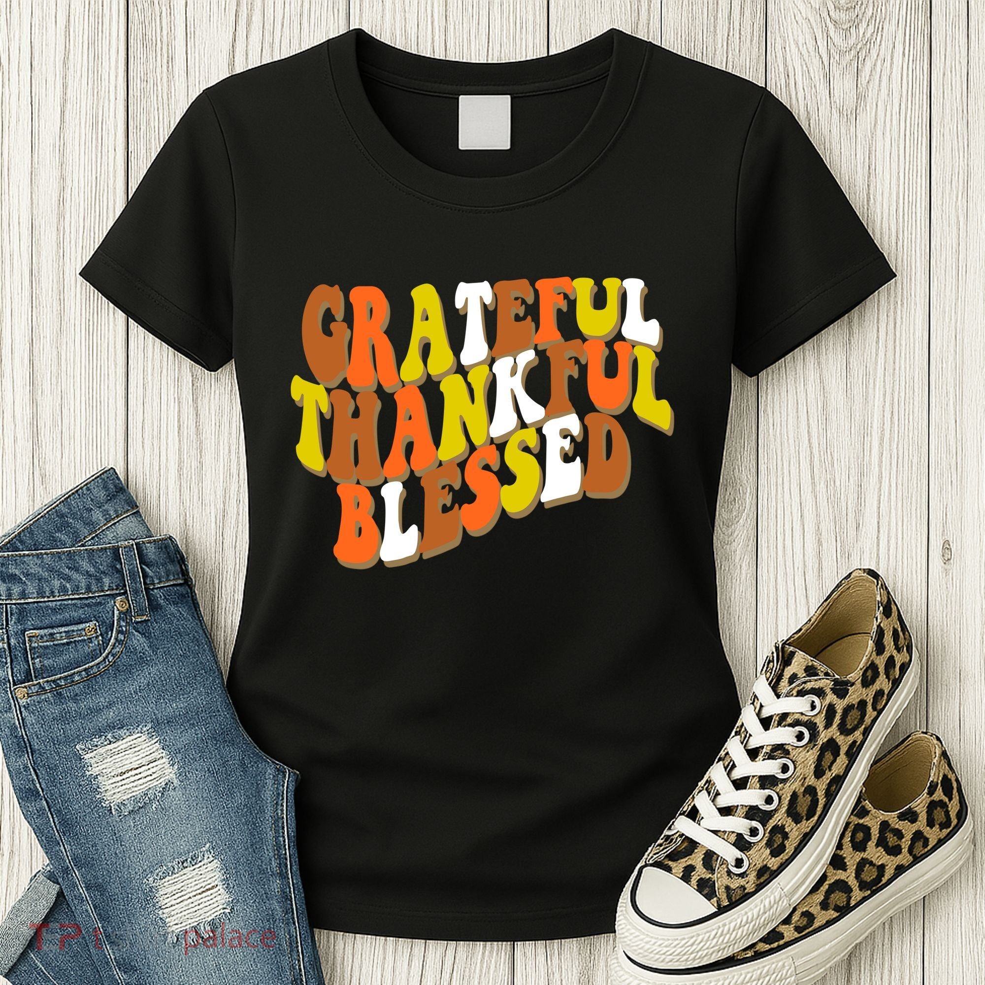 Grateful Thankful Blessed Retro Thanksgiving Women's T-Shirt