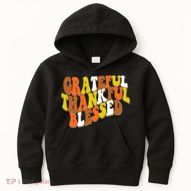 Grateful Thankful Blessed Retro Thanksgiving Kids Hoodie