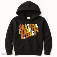 Grateful Thankful Blessed Retro Thanksgiving Kids Hoodie thumb 0