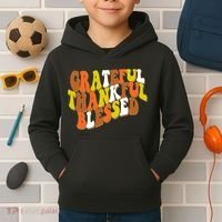 Grateful Thankful Blessed Retro Thanksgiving Kids Hoodie thumb 2