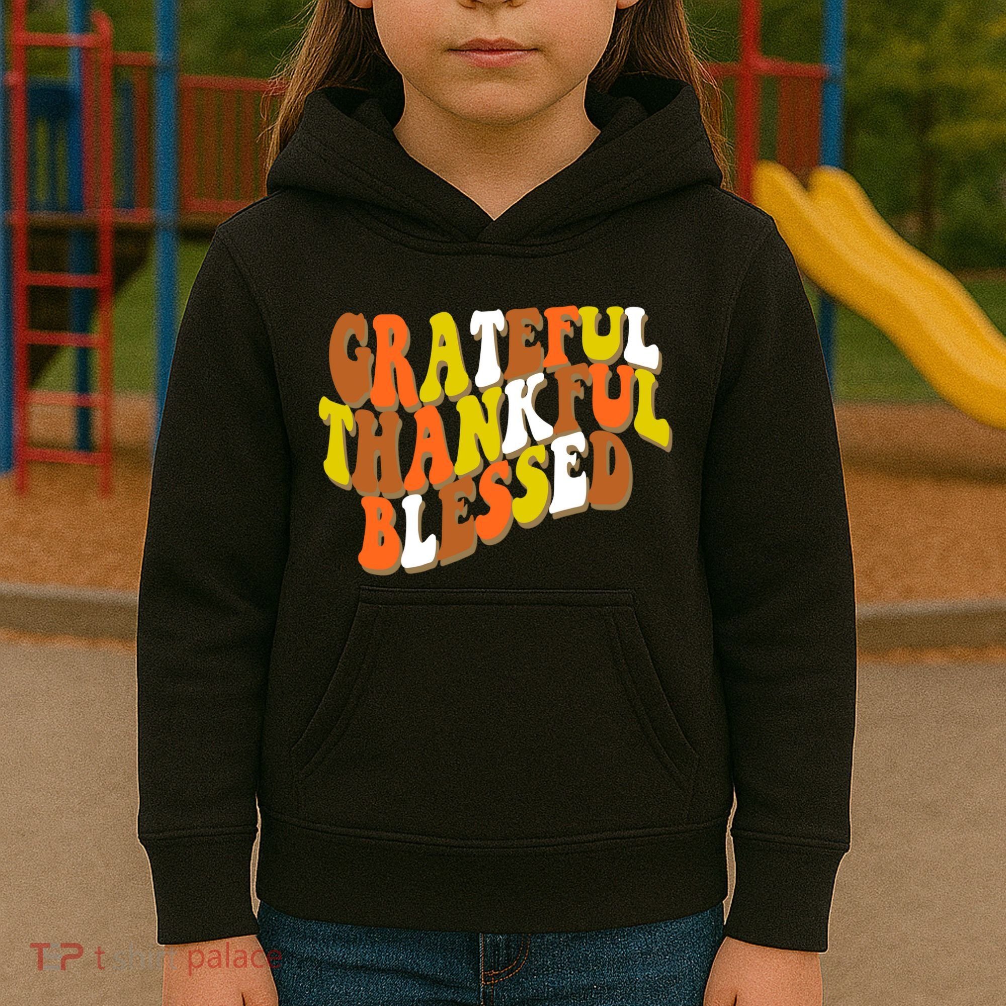 Grateful Thankful Blessed Retro Thanksgiving Kids Hoodie