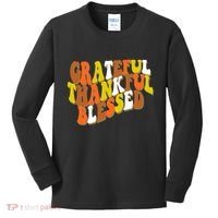Grateful Thankful Blessed Retro Thanksgiving Kids Long Sleeve Shirt thumb 0
