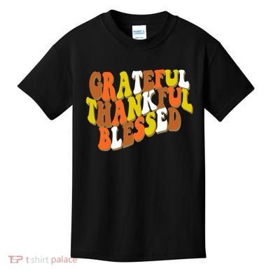 Grateful Thankful Blessed Retro Thanksgiving Kids T-Shirt