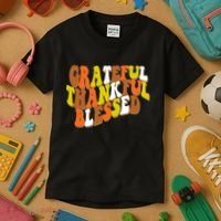 Grateful Thankful Blessed Retro Thanksgiving Kids T-Shirt thumb 3