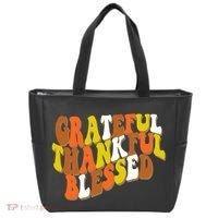 Grateful Thankful Blessed Retro Thanksgiving Tote Bag thumb 0