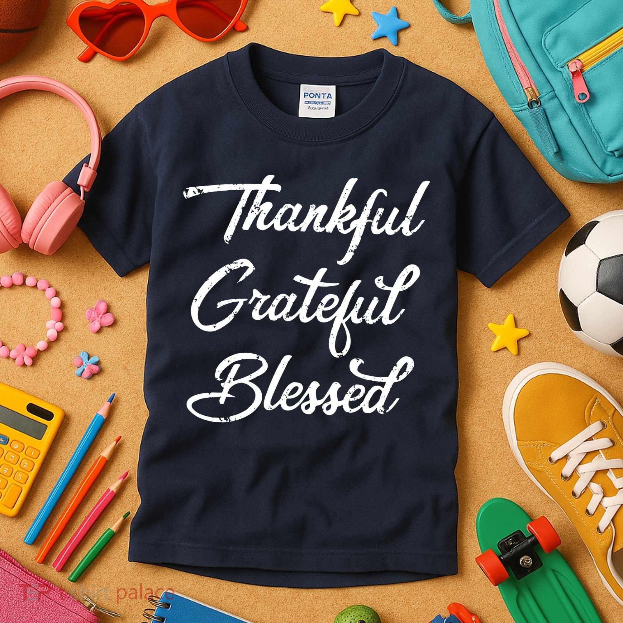 Grateful Thankful & Blessed Thanksgiving Kids T-Shirt