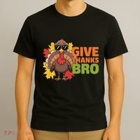 Give Thanks Bro Cute Turkey Thankful Thanksgiving T-Shirt thumb 3