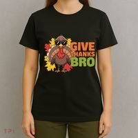 Give Thanks Bro Cute Turkey Thankful Thanksgiving T-Shirt thumb 4
