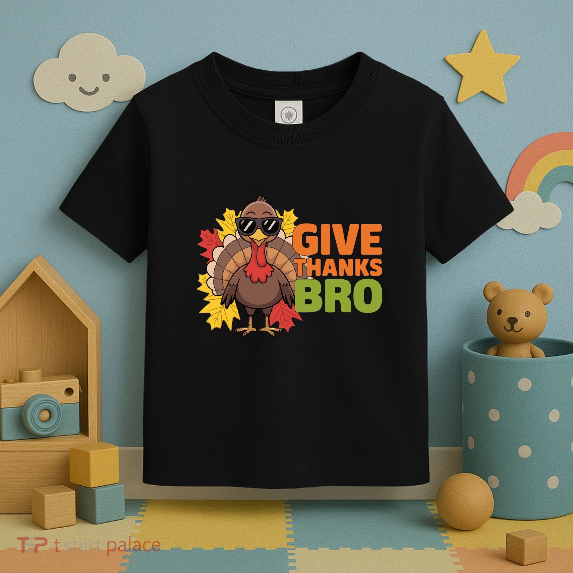 Give Thanks Bro Cute Turkey Thankful Thanksgiving Toddler T-Shirt