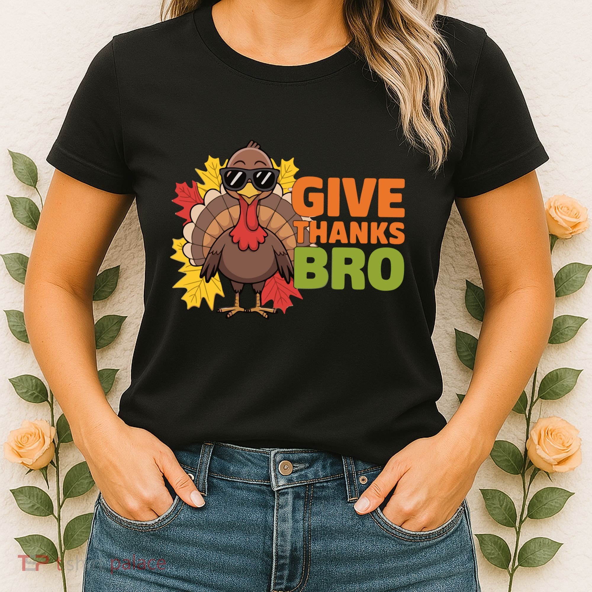 Give Thanks Bro Cute Turkey Thankful Thanksgiving Women's T-Shirt