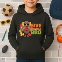 Give Thanks Bro Cute Turkey Thankful Thanksgiving Kids Hoodie thumb 2