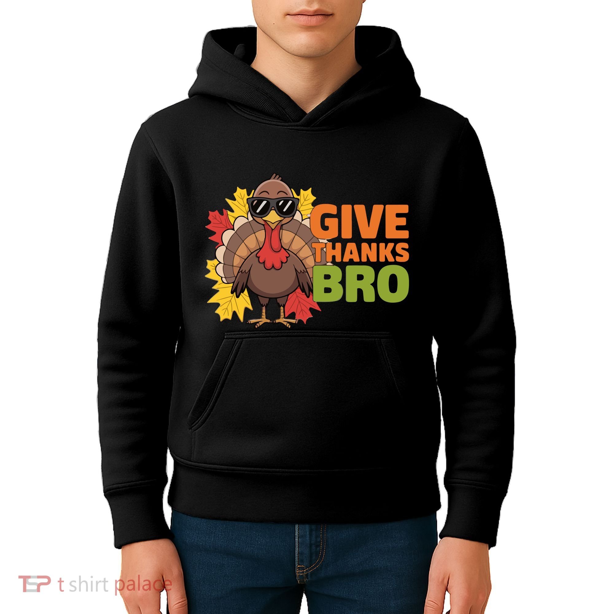 Give Thanks Bro Cute Turkey Thankful Thanksgiving Kids Hoodie