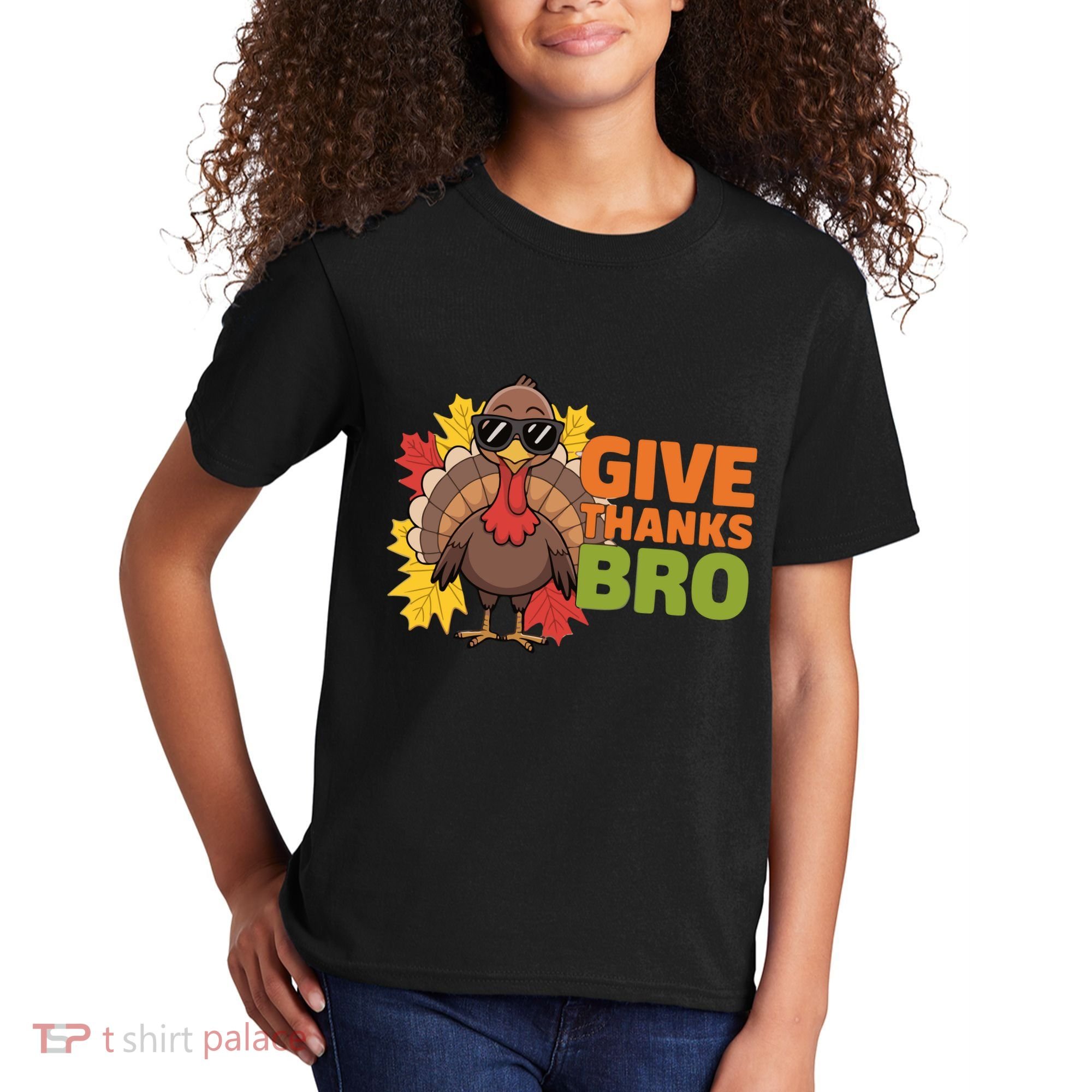 Give Thanks Bro Cute Turkey Thankful Thanksgiving Kids T-Shirt