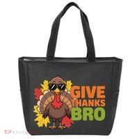 Give Thanks Bro Cute Turkey Thankful Thanksgiving Tote Bag thumb 0