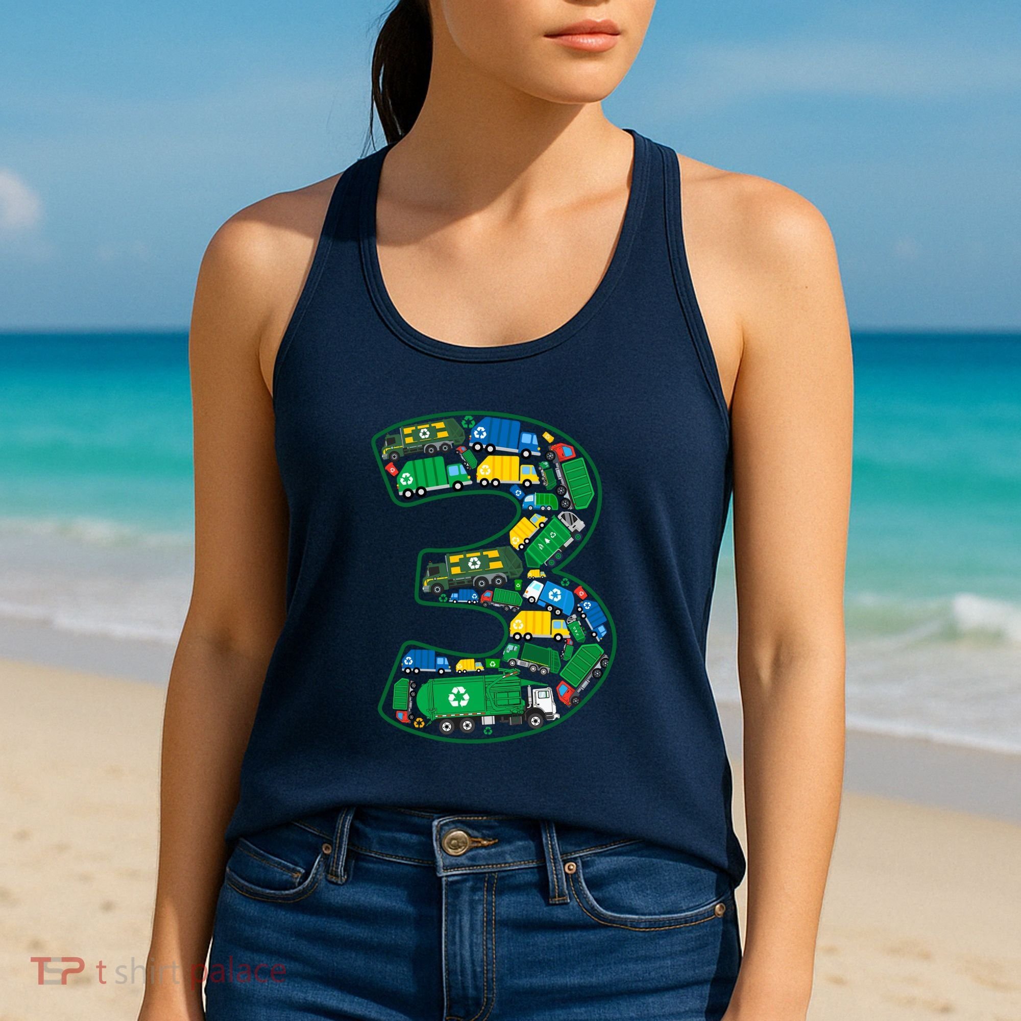 Garbage Truck Boy 3rd Birthday 3 Years Old Garbage Truck Boy Women's Tank Top