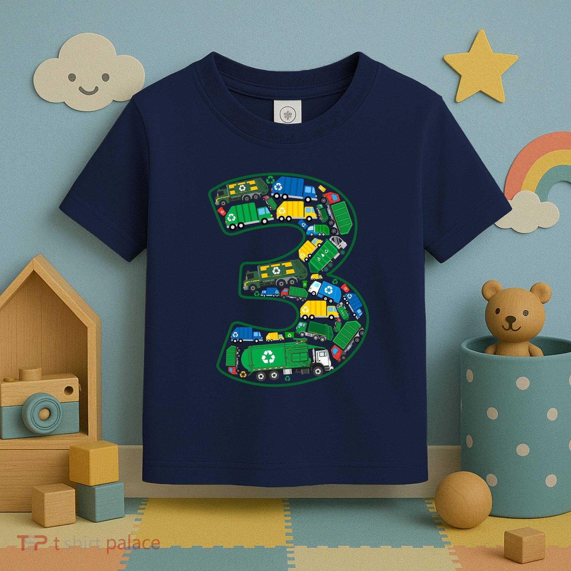 Garbage Truck Boy 3rd Birthday 3 Years Old Garbage Truck Boy Toddler T-Shirt