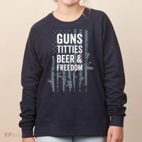 Guns Titties Beer & Freedom Funny Drinking USA Flag Women's Sweatshirt thumb 0