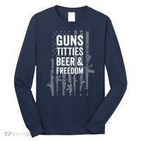 Guns Titties Beer & Freedom Funny Drinking USA Flag Long Sleeve Shirt thumb 0