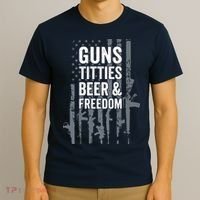 Guns Titties Beer & Freedom Funny Drinking USA Flag T-Shirt thumb 3
