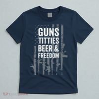 Guns Titties Beer & Freedom Funny Drinking USA Flag T-Shirt thumb 5