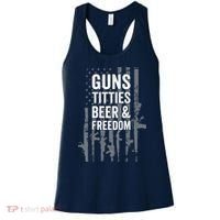Guns Titties Beer & Freedom Funny Drinking USA Flag Women's Tank Top thumb 0
