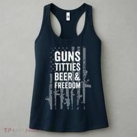 Guns Titties Beer & Freedom Funny Drinking USA Flag Women's Tank Top thumb 3