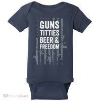 Guns Titties Beer & Freedom Funny Drinking USA Flag Baby Bodysuit thumb 0