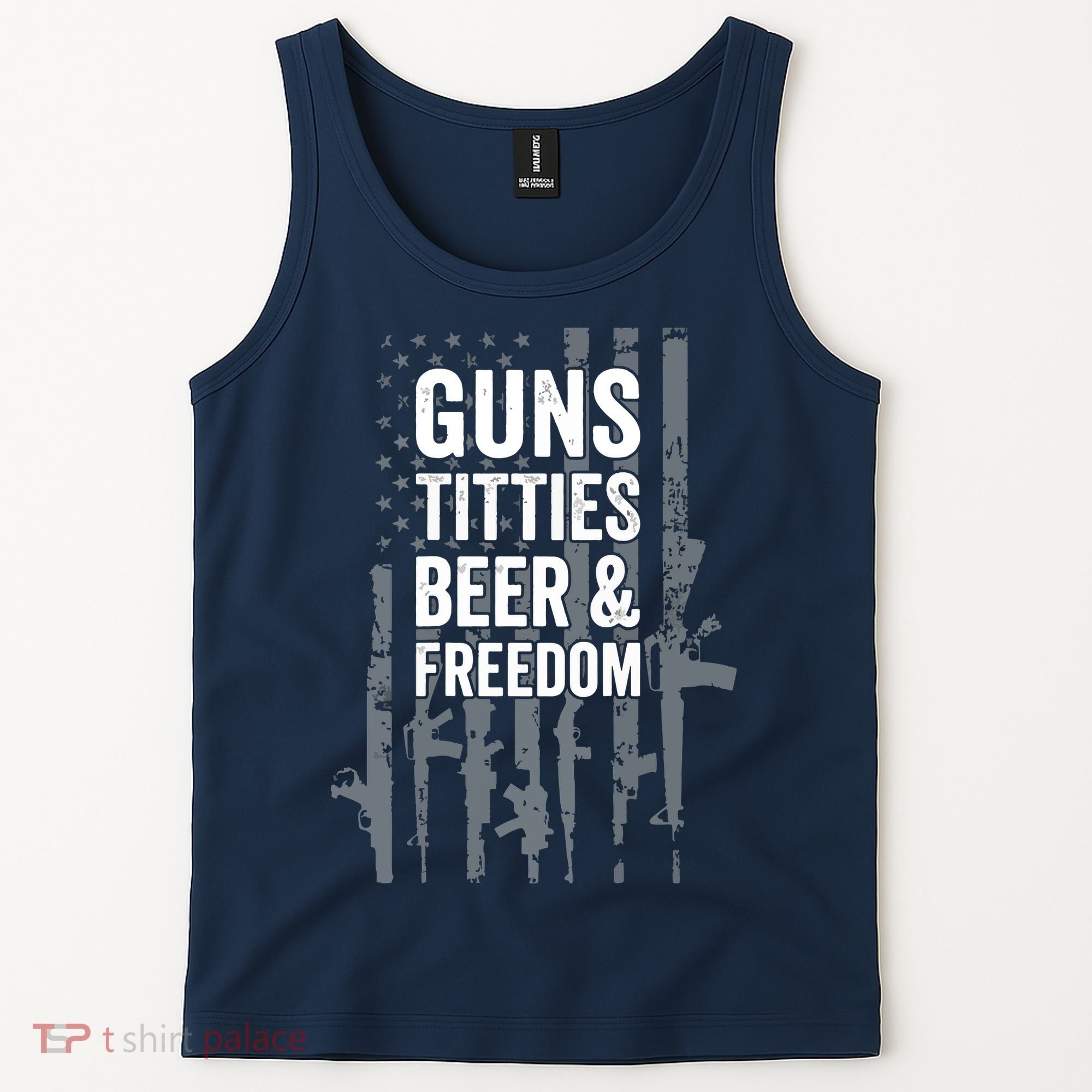 Guns Titties Beer & Freedom Funny Drinking USA Flag Tank Top
