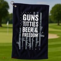 Guns Titties Beer & Freedom Funny Drinking USA Flag Golf Towel thumb 1