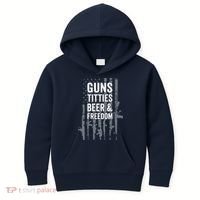 Guns Titties Beer & Freedom Funny Drinking USA Flag Kids Hoodie thumb 0