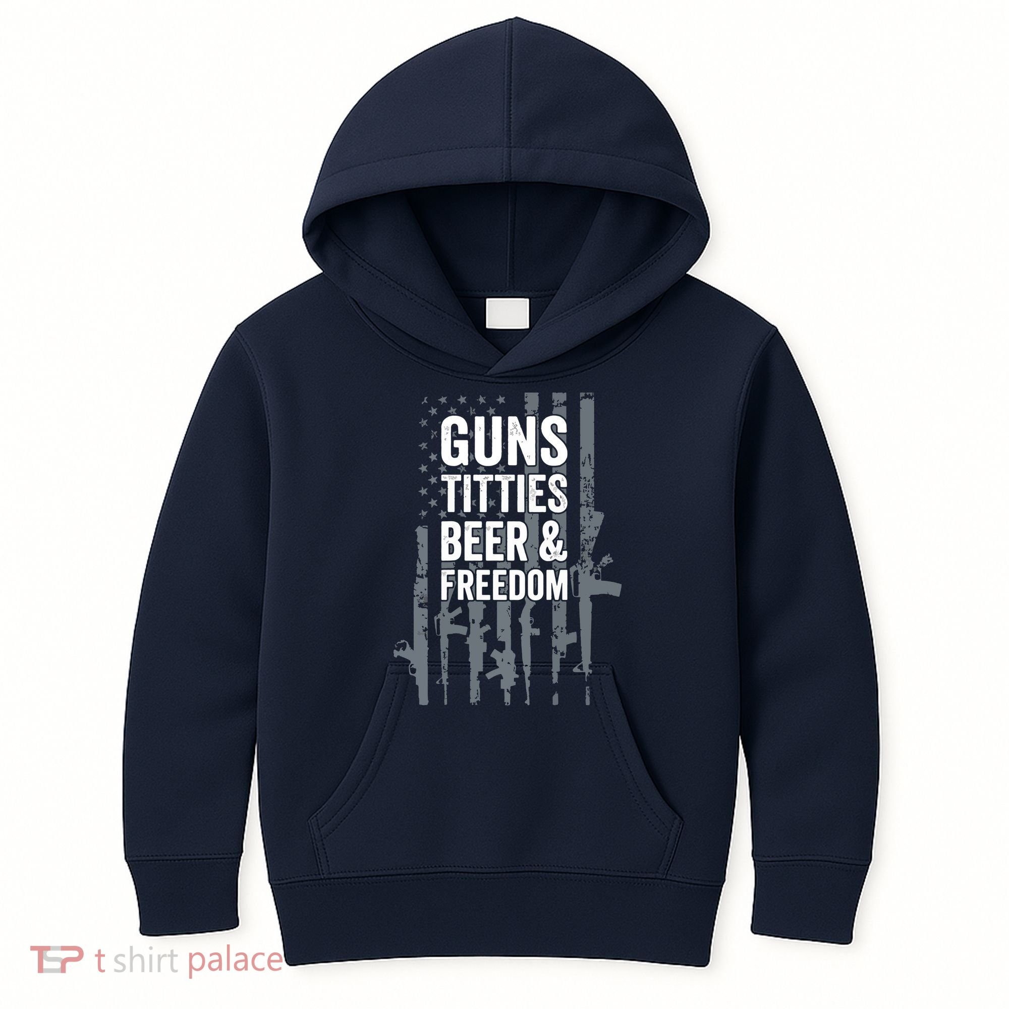 Guns Titties Beer & Freedom Funny Drinking USA Flag Kids Hoodie