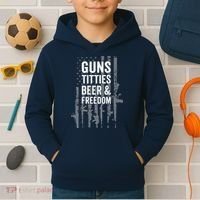 Guns Titties Beer & Freedom Funny Drinking USA Flag Kids Hoodie thumb 2