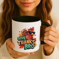 Give Thanks Bro Cute Turkey Thankful Thanksgiving Coffee Mug thumb 3