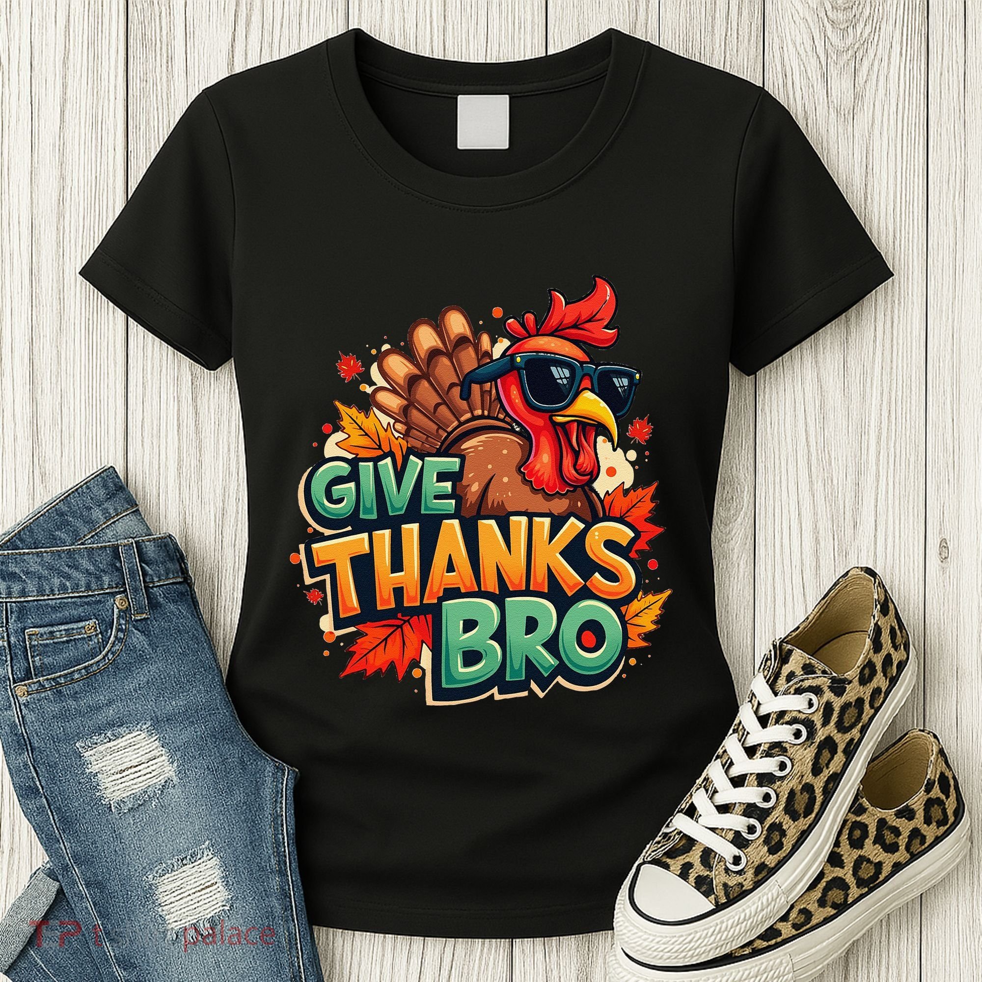 Give Thanks Bro Cute Turkey Thankful Thanksgiving Women's T-Shirt