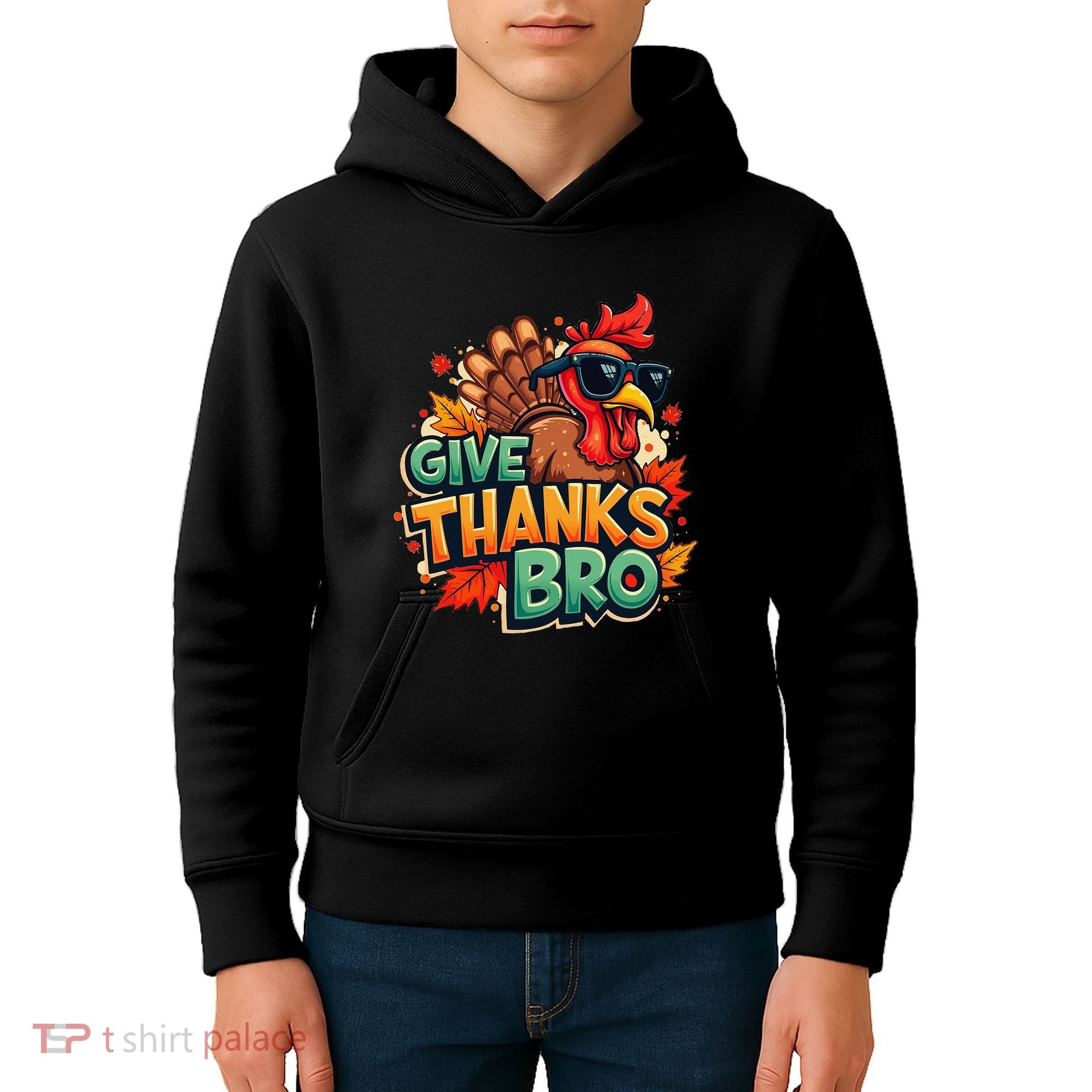 Give Thanks Bro Cute Turkey Thankful Thanksgiving Kids Hoodie