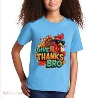Give Thanks Bro Cute Turkey Thankful Thanksgiving Kids T-Shirt thumb 2