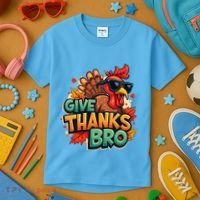 Give Thanks Bro Cute Turkey Thankful Thanksgiving Kids T-Shirt thumb 3