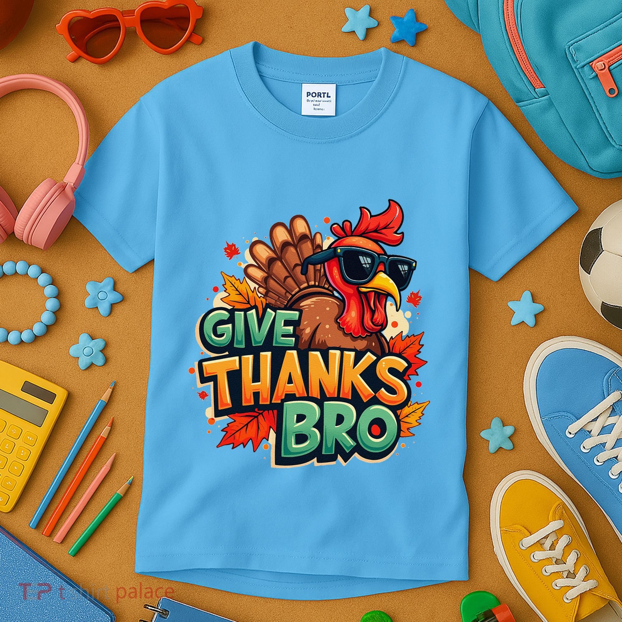 Give Thanks Bro Cute Turkey Thankful Thanksgiving Kids T-Shirt