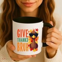 Give Thanks Bruh Funny Thanksgiving Turkey Thankful Bruh Gift Coffee Mug thumb 3