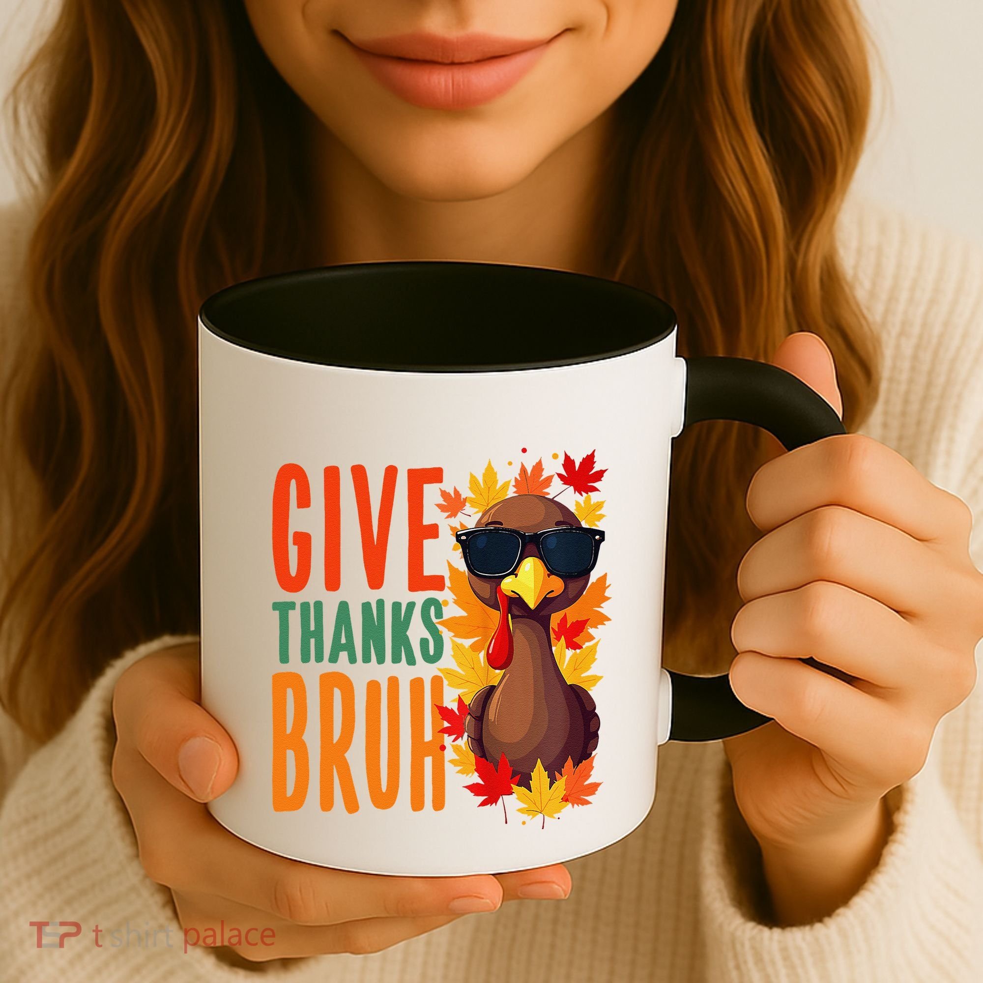 Give Thanks Bruh Funny Thanksgiving Turkey Thankful Bruh Gift Coffee Mug