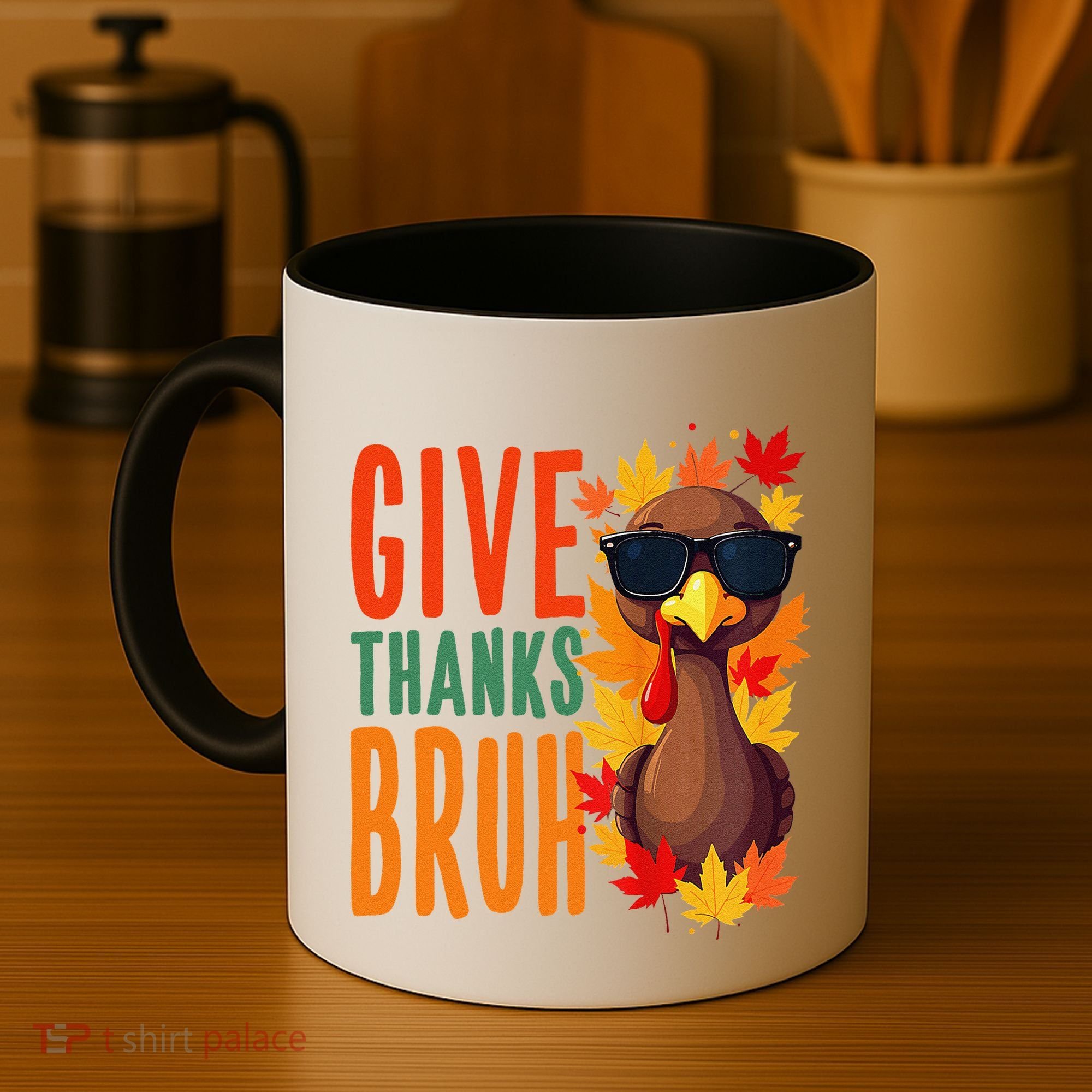 Give Thanks Bruh Funny Thanksgiving Turkey Thankful Bruh Gift Coffee Mug