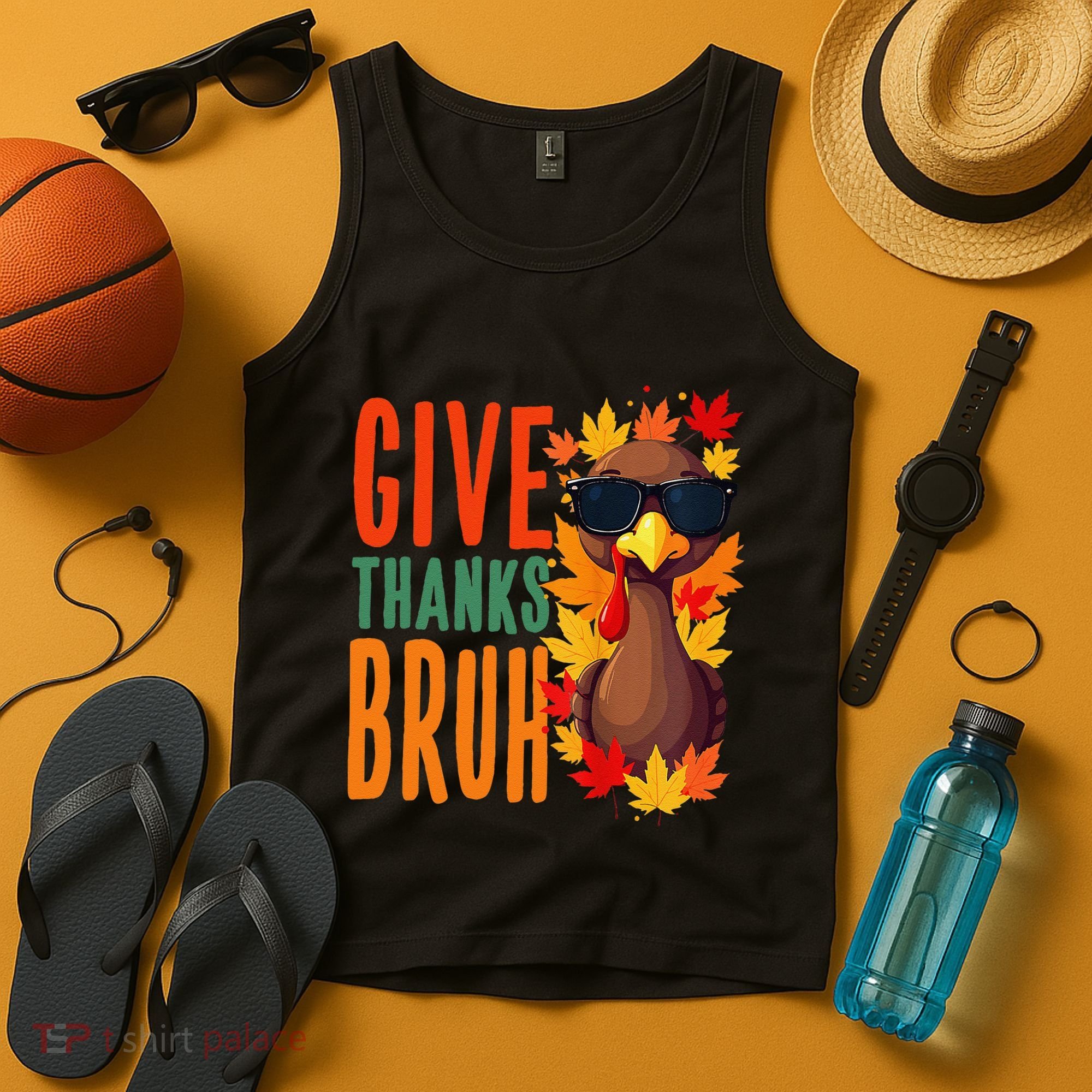 Give Thanks Bruh Funny Thanksgiving Turkey Thankful Bruh Gift Tank Top