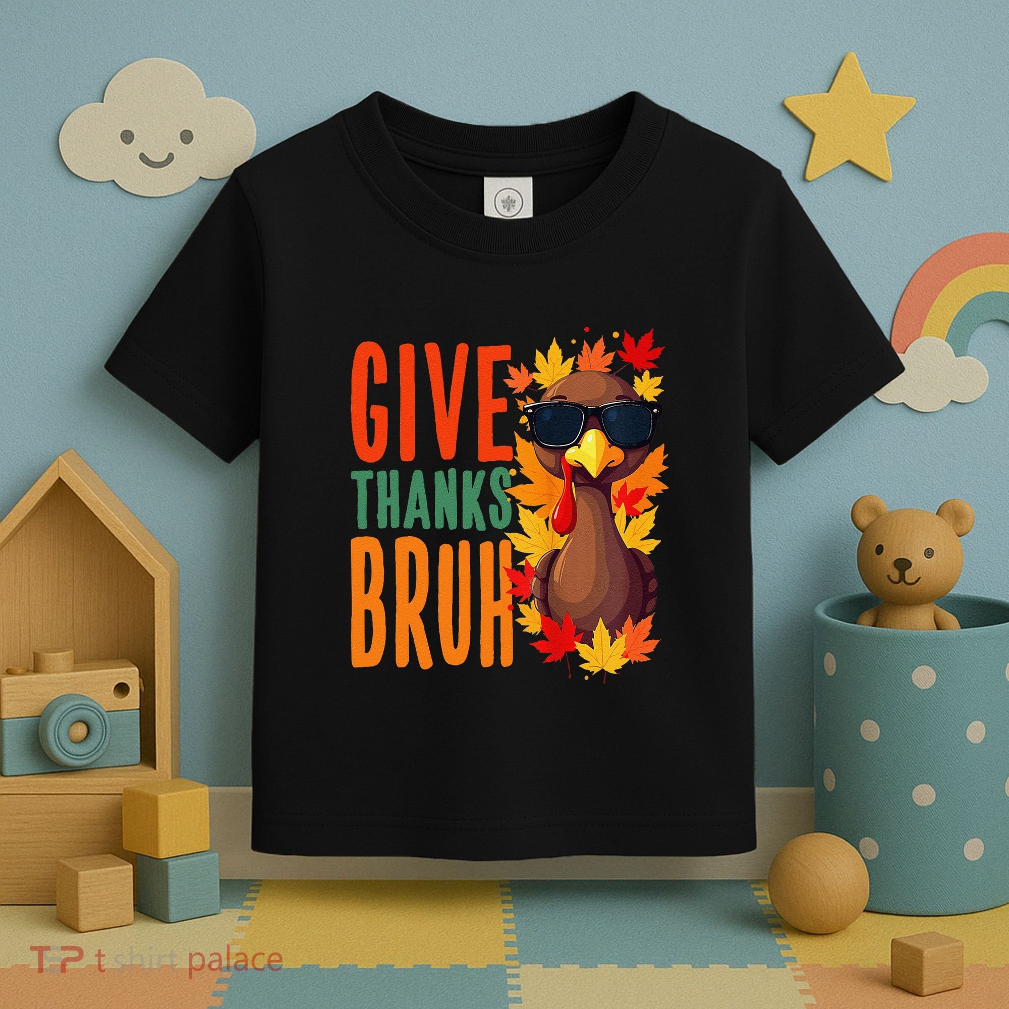 Give Thanks Bruh Funny Thanksgiving Turkey Thankful Bruh Gift Toddler T-Shirt
