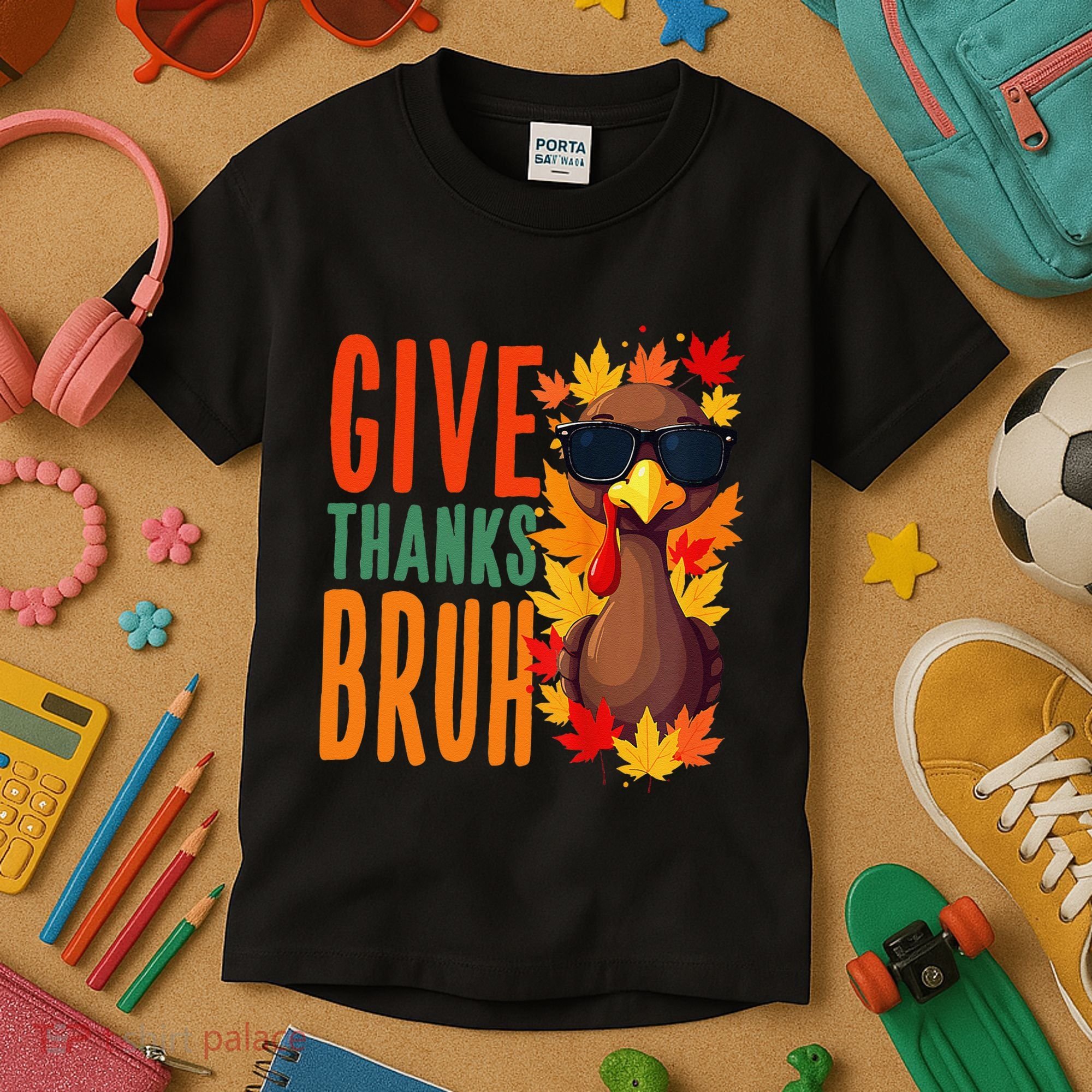 Give Thanks Bruh Funny Thanksgiving Turkey Thankful Bruh Gift Kids T-Shirt
