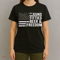 Guns Titties Beer & Freedom Funny Drinking USA Flag T-Shirt thumb 4