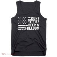 Guns Titties Beer & Freedom Funny Drinking USA Flag Tank Top thumb 0