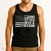 Guns Titties Beer & Freedom Funny Drinking USA Flag Tank Top thumb 3