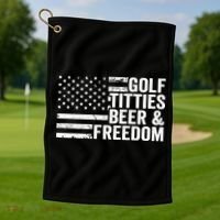 Golf Titties Beer Freedom Funny Golfer Joke Ing Cool Gift Golf Towel thumb 1