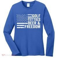 Golf Titties Beer Freedom Funny Golfer Joke Ing Cool Gift Women's Long Sleeve Shirt thumb 0